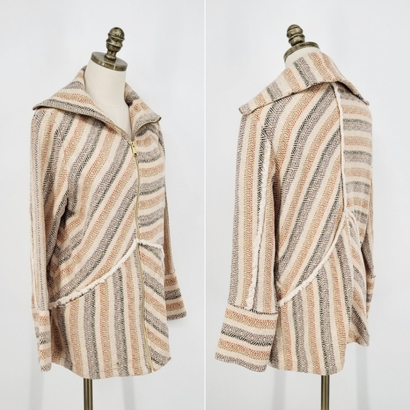 Soft Surroundings Rayadas Jacquard Zip Up Jacket Geometric Stripes Boho Medium - Picture 1 of 11